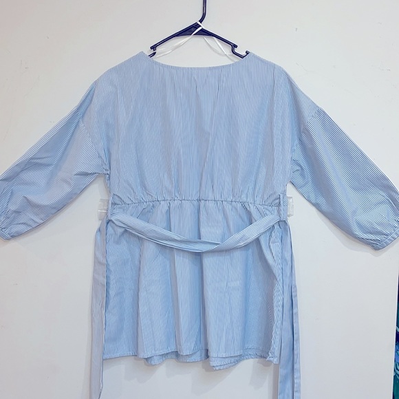 Motherhood Maternity | Blue & white striped V-neck tunic top w/sash | Si… - Picture 5 of 8